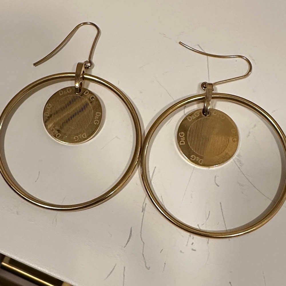 Dolce & Gabbana Gold Double Hoop Medallion Earrings - Picture 4 of 5